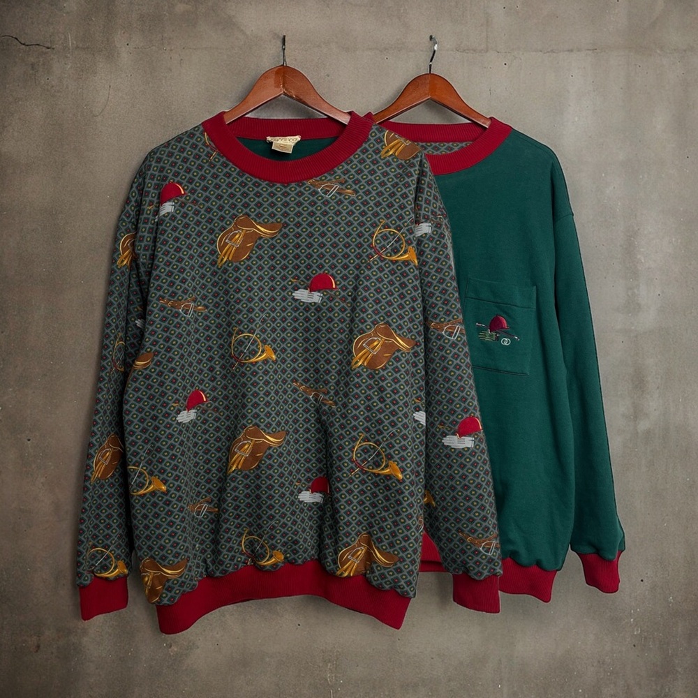 GUCCI Crewneck Double Layer REVERSIBLE Equestrian Horse 80s
